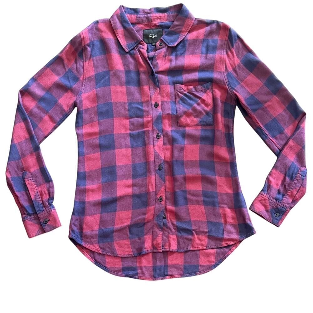 Rails Hunter Button Down Shirt XS Fuchsia Navy Plaid 100% Rayon